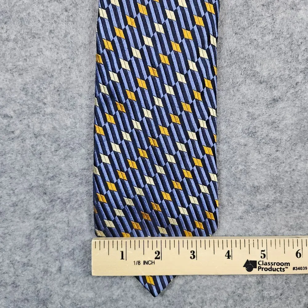 John W Nordstrom 100% Silk Neck Tie Blue Geometric Italy 62x3.75 Textured Preppy